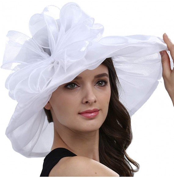 Sun Hats Women Kentucky Derby Ascot Girls Tea Party Dress Church Lace Hats - White - CQ12526SAQD