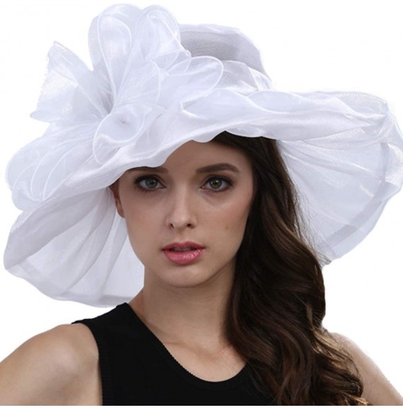 Sun Hats Women Kentucky Derby Ascot Girls Tea Party Dress Church Lace Hats - White - CQ12526SAQD