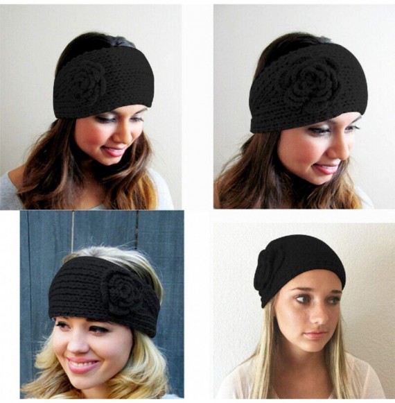Cold Weather Headbands Women Crochet Headband Knit Flower Hairband Ear Warmer Winter Headwrap (Flower/Black) - Flower/Black -...