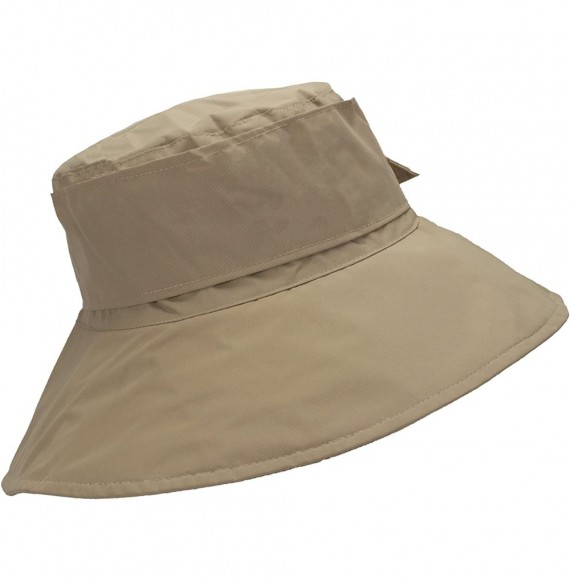 Rain Hats Cute Bucket Rain Hat w/Buckle Accent- 3.5 inch Wide Brim- Roll-Up Packable - Khaki - CI18595M4I6
