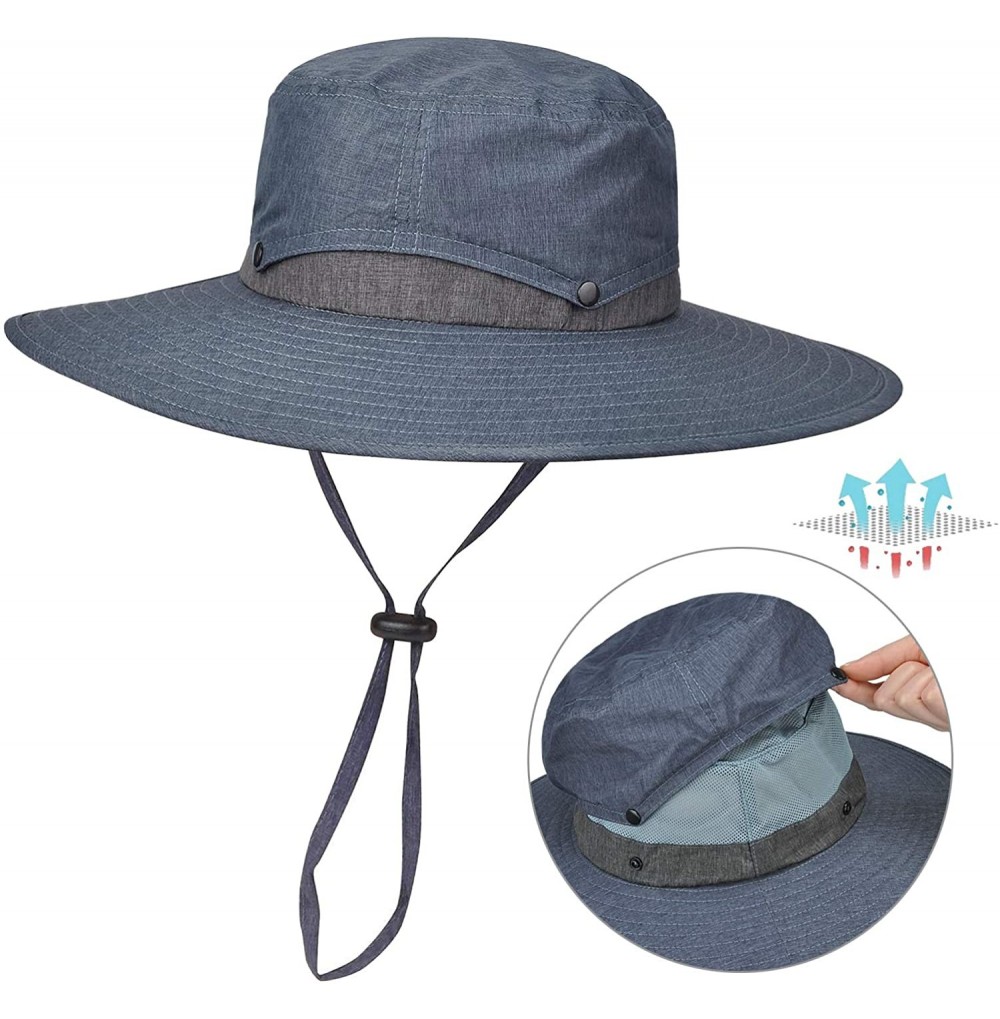 Sun Hats Men Safari Sun Hat Wide Brim Boonie Fishing Cap with Adjustable Drawstring - 1 Navy - CW18G40T2Z5