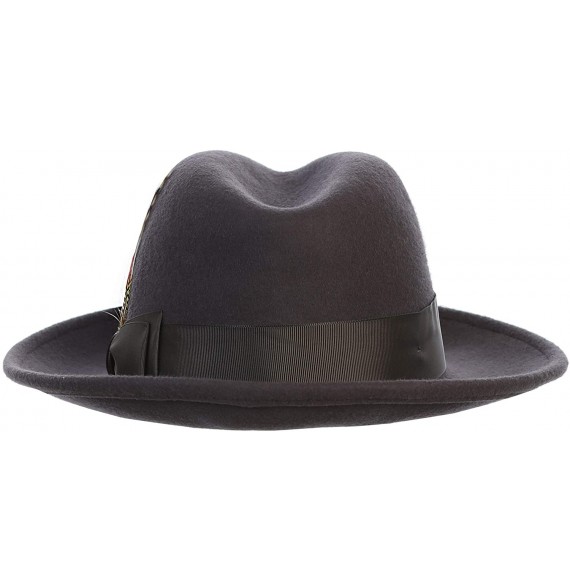 Fedoras Men's Premium 100% Wool Fedora Hat - Charcoal Gray - CK194HDT5TQ