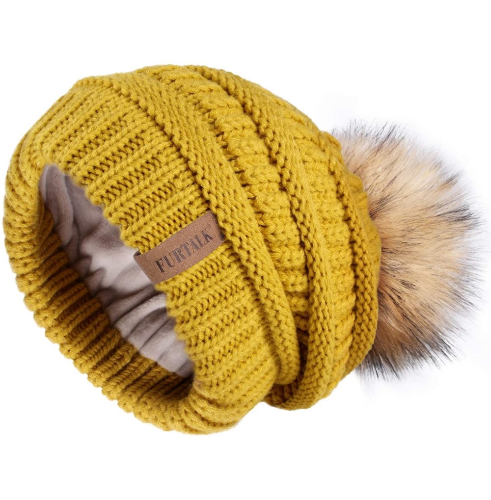 Skullies & Beanies Winter Slouchy Beanie Hats Women Fleece Lined Warm Ski Knitted Pom Pom Hat - 21-yellow - CE18UKS9OZY