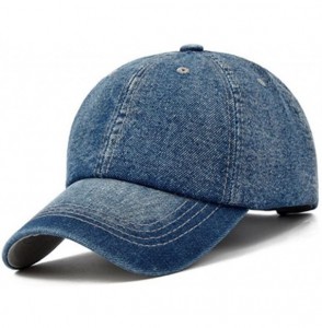 Baseball Caps Classic Blue Washed Dyed Denim Baseball Cap Dad Hat Polo Style Plain Adjustable Solid Visor Caps Hats - Dark Bl...