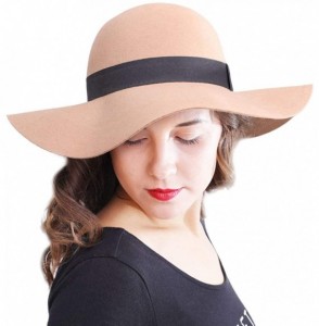 Fedoras Wool Floppy Hat Felt Fedora Wide Brim Bucket Women Cloche Bowler Cap Crushable - Camel - CN19255K0ZT