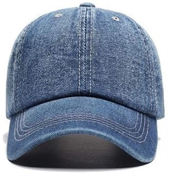 Baseball Caps Classic Blue Washed Dyed Denim Baseball Cap Dad Hat Polo Style Plain Adjustable Solid Visor Caps Hats - Dark Bl...