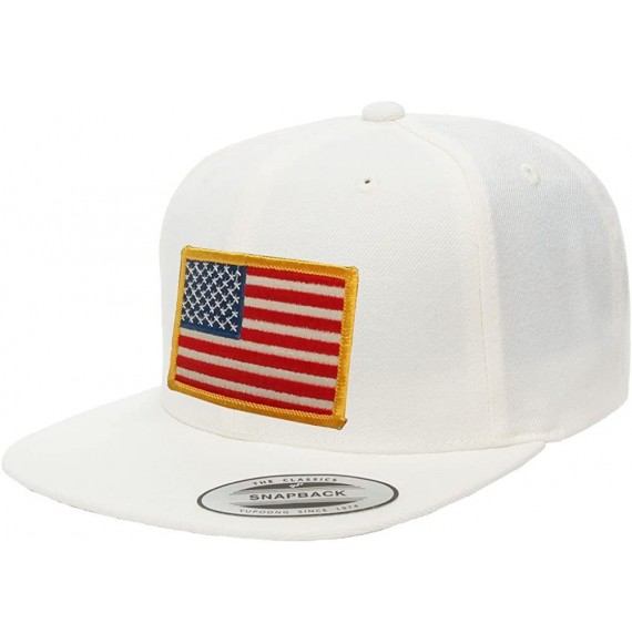 Baseball Caps Flexfit USA American Flag Embroidered Flat Bill Snapback Cap - White - Gold Patch - C6124KCC0D5