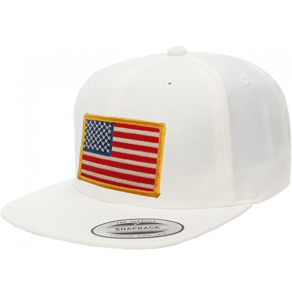 Baseball Caps Flexfit USA American Flag Embroidered Flat Bill Snapback Cap - White - Gold Patch - C6124KCC0D5