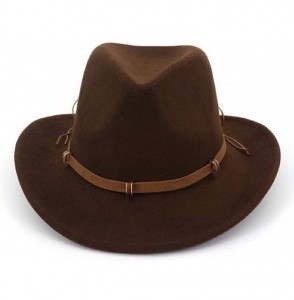 Fedoras Unisex Western Cowboy Hat Wool Felt Fedora Hats Wide Brim Jazz Hat Formal Bowler Cap - Black - CA18RYXHZ8T