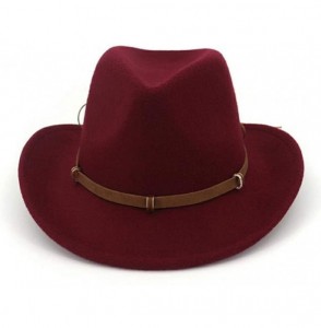 Fedoras Unisex Western Cowboy Hat Wool Felt Fedora Hats Wide Brim Jazz Hat Formal Bowler Cap - Black - CA18RYXHZ8T