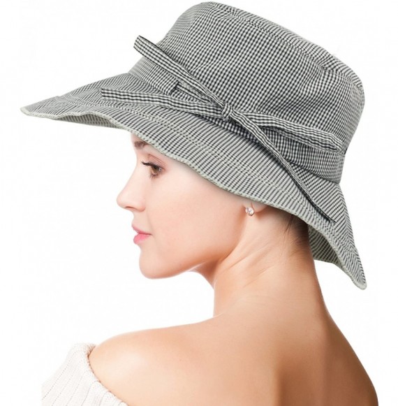 Sun Hats Women's Summer Sun Hat - Gingham Wide Brim Bucket Hat - Gray - C711ZR0XOQH