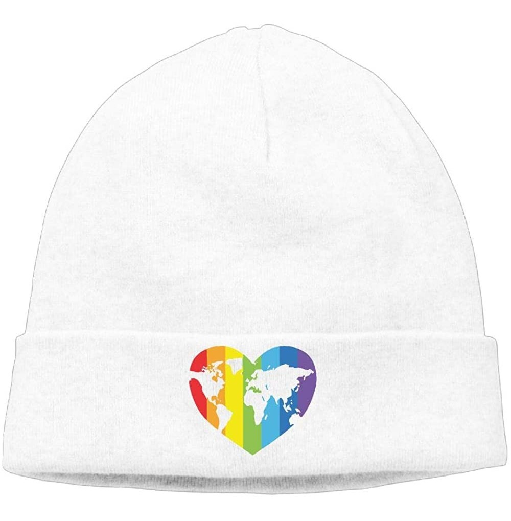 Skullies & Beanies Warm Knit Cap for Mens and Womens- Gay Pride Ski Cap - White - CW18K5AQN6I
