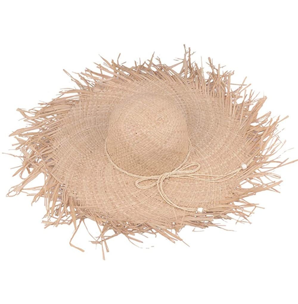 Sun Hats Natural Large Wide Brim Raffia Straw Hats Woven Circle Fringe Beach Cap Summer Hollow Out Big Straw Hat - Beige 1 - ...
