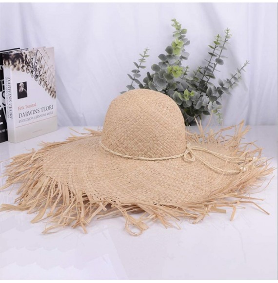 Sun Hats Natural Large Wide Brim Raffia Straw Hats Woven Circle Fringe Beach Cap Summer Hollow Out Big Straw Hat - Beige 1 - ...