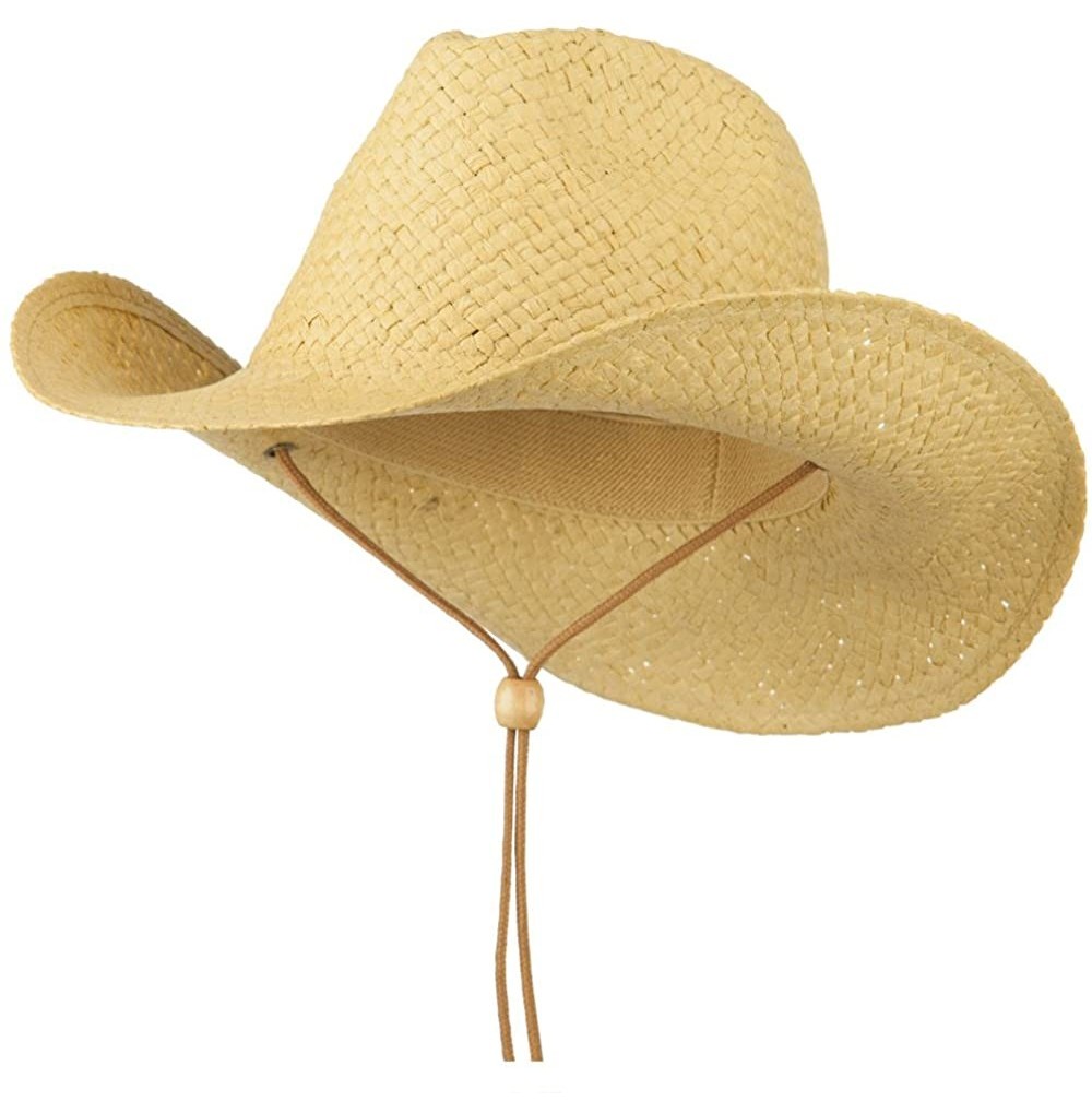 Cowboy Hats Adjustable String Straw Cowboy Hat - Natural - C611VSYG9L3