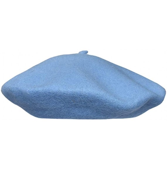 Berets Women's Wool Solid Color Classic French Beret Beanie Hat - Sky Blue - CS12LCO1HMJ
