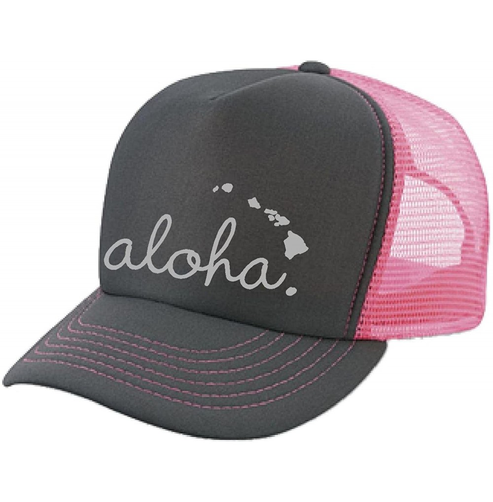 Baseball Caps Hawaii Honolulu HAT - Aloha - Cool Stylish Apparel Accessories - Pink/Charcoal-silver Print - C51855SSRQ8