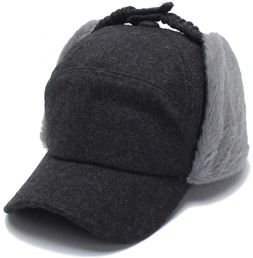 Skullies & Beanies Women's Ushanka Earflaps Flat Cap Winter Woolen Harajuku Bomber Trapper Russian Hats - Dark Gray - C6188XT...