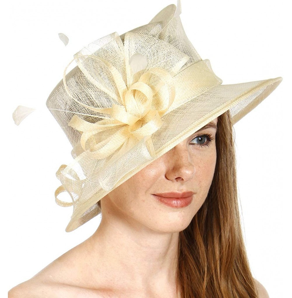 Bucket Hats Dress Derby hat Women- for Church Party Kentucky Bridal Wedding Cocktail- Wide Brim Flower Cloche Bucket - CI18SQ...