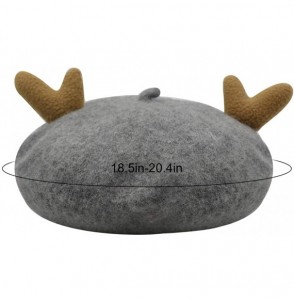 Berets Kids Cute French Beret Hat Winter Cap Causal Beanie Hat with Deer Animal Horn - Grey - CS18YCZU7CR
