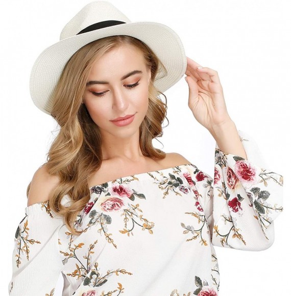 Sun Hats Womens Sun Hat for Women Panama Summer Baech Straw Wide Brim Foldable Hats Cream-White - C5196AU5OQU