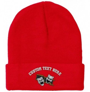 Skullies & Beanies Custom Beanie for Men & Women Theatre Drama Masks Embroidery Skull Cap Hat - Red - C918H5LA785