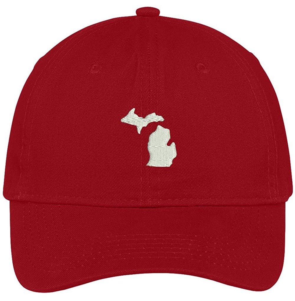 Baseball Caps Michigan State Map Embroidered Low Profile Soft Cotton Brushed Baseball Cap - Red - CA17XQ98XUU