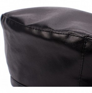 Berets Womens Faux Leather Beret Beanie Hat Army Military Adjustable Fashion T294 - Black - CZ188UMECML
