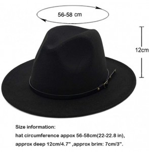 Fedoras Women's Classic Wide Brim Fedora Hat with Belt Buckle Felt Panama Hat - Black - CA18KCZN67L