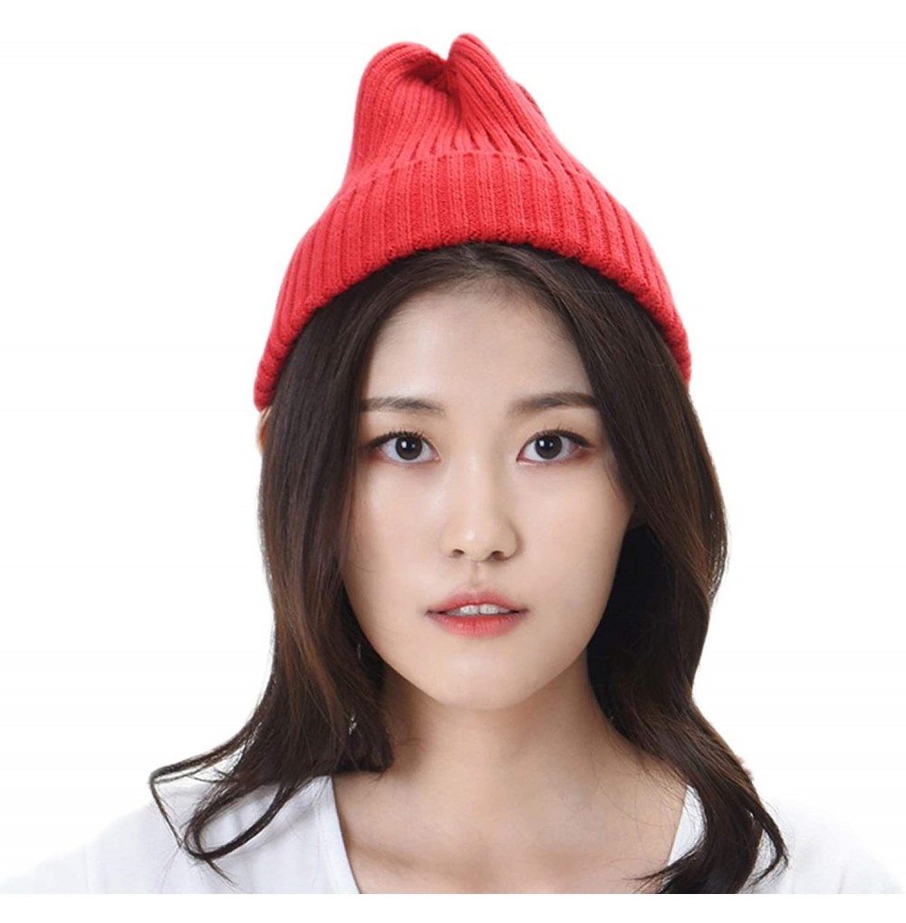 Skullies & Beanies Knitted Ribbed Beanie Hat Basic Plain Solid Watch Cap AC5846 - Red - CB187DX5G0C