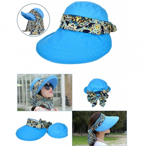 Sun Hats Roll Up Wide Brim Sun Visor UPF 50+ UV Protection Sun Hat with Neck Protector - Blue - C212IBB4MDR