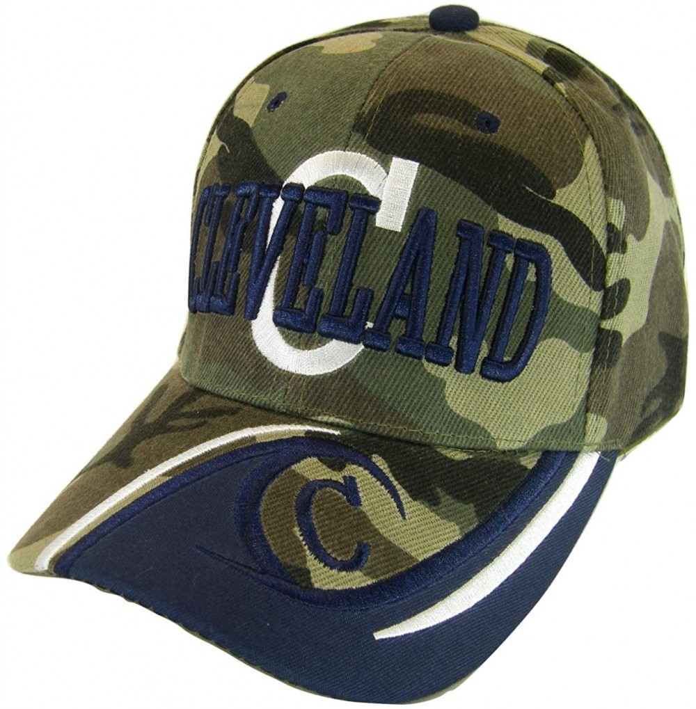 Baseball Caps Cleveland Men's C Wave Pattern Adjustable Baseball Cap - Camouflage/Navy - C7186ZHXM5Z
