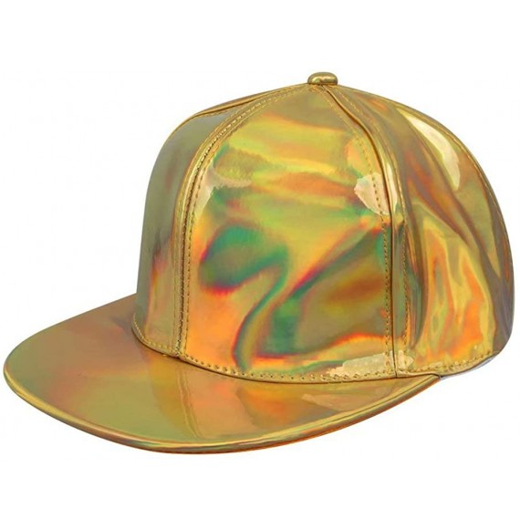 Baseball Caps Shiny Holographic Baseball Cap Laser Leather Rainbow Reflective Glossy Snapback Hats - Gold - C218AUHH9LS