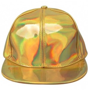 Baseball Caps Shiny Holographic Baseball Cap Laser Leather Rainbow Reflective Glossy Snapback Hats - Gold - C218AUHH9LS
