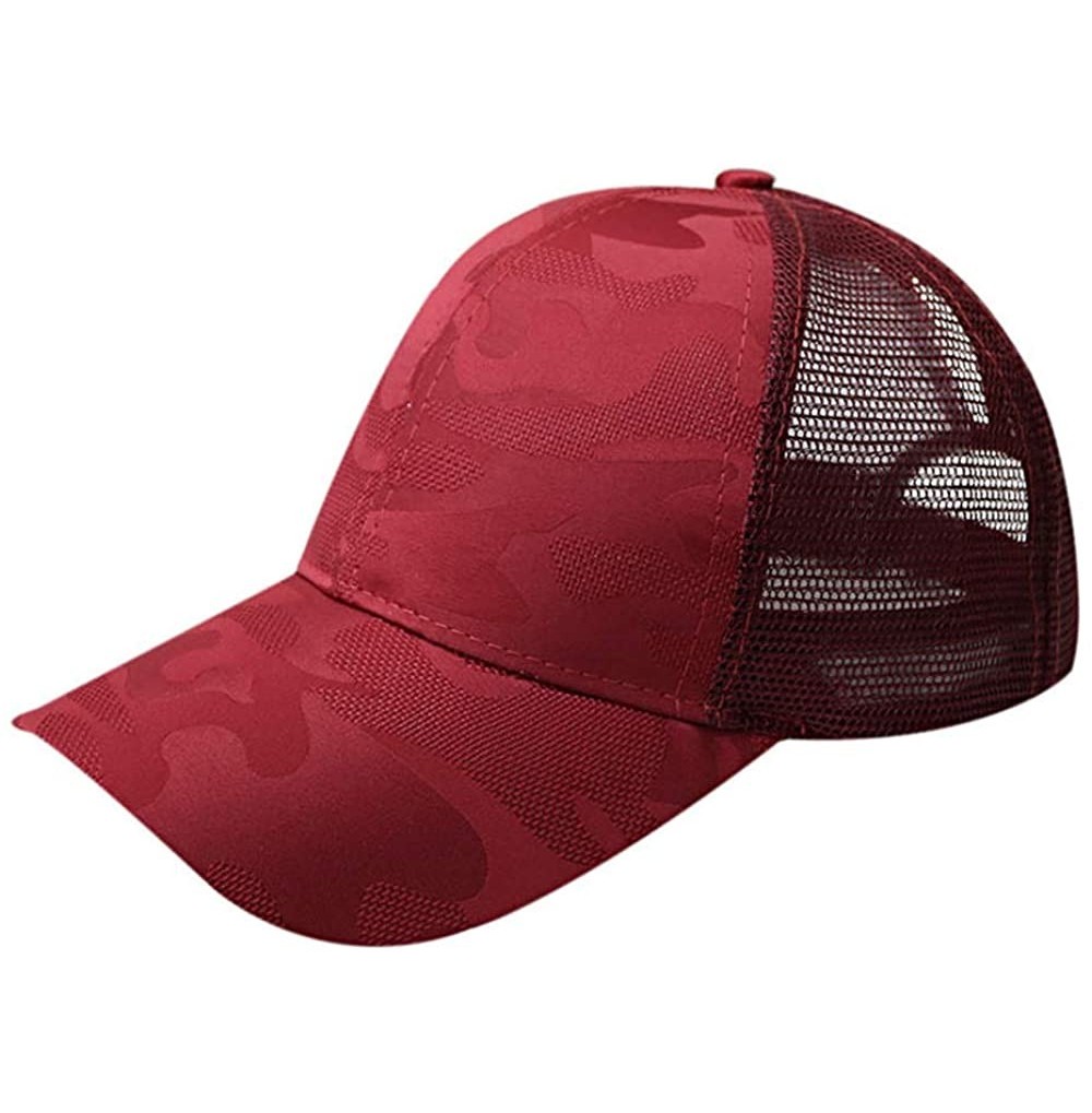 Baseball Caps Ponycap Messy High Bun Ponytail Adjustable Mesh Trucker Baseball Cap Hat for Women - Red - CT18T85T0ES