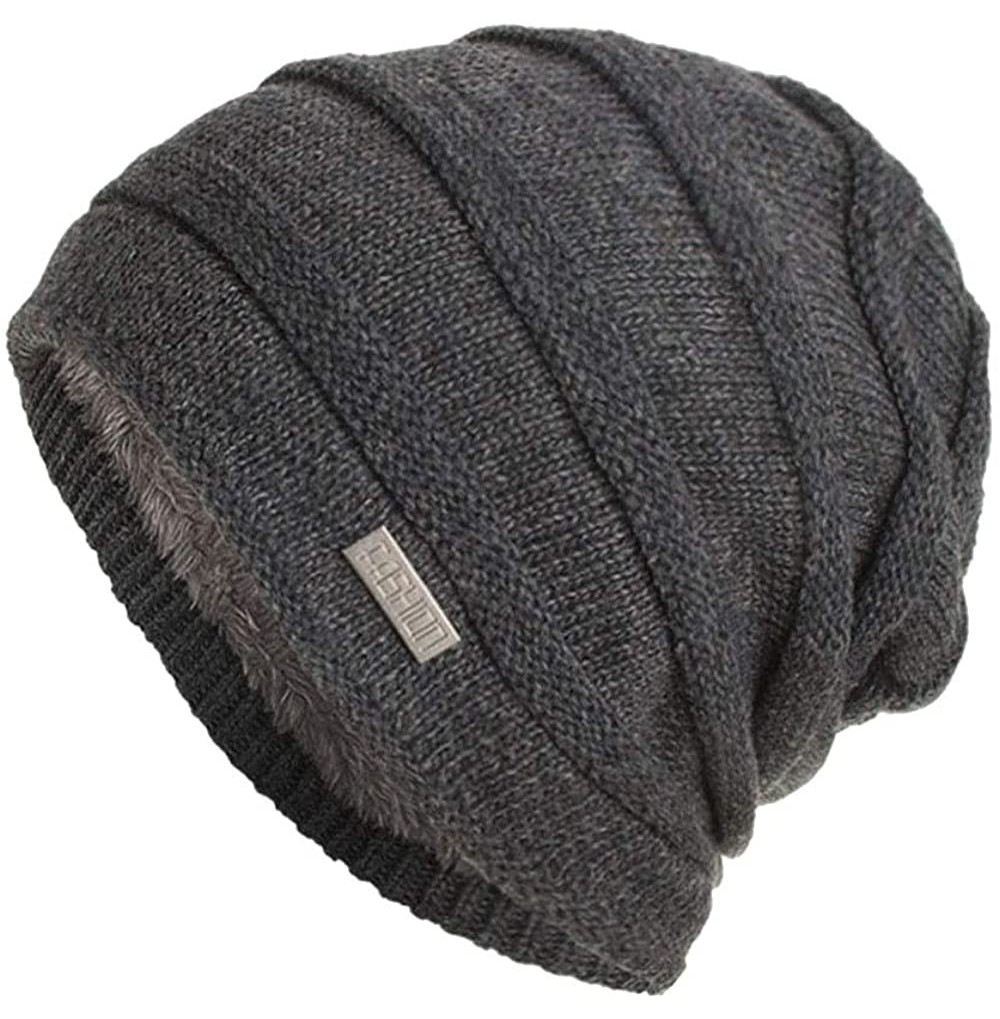 Skullies & Beanies Men Winter Skull Cap Beanie Large Knit Hat with Thick Fleece Lined Daily - I - Grey - CX18ZD7C446