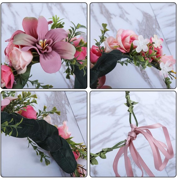 Headbands Adjustable Flower Crown Headband - Women Girl Festival Wedding Party Flower Wreath Headband - Pale Mauve - CC18R3SENZA