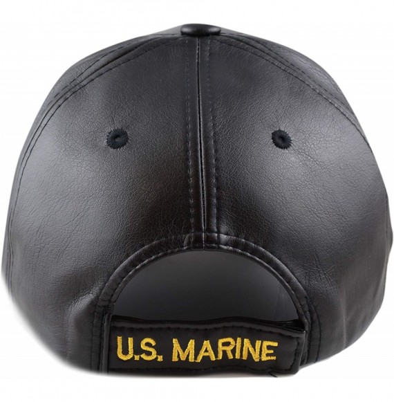 Baseball Caps Official Licensed 3D Embroidered Soft Faux Leather Army Navy Marine Veteran Military Cap - Black - Marine - CY1...