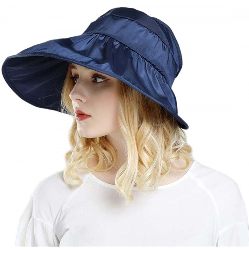 Visors Women's Wide Brim Sun UV Protection Visor Hats for Beach Fishing - A-navy - CX18NWTC32U
