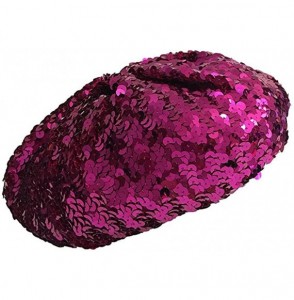 Berets Women Bling Sequins Beret Hat Sparkly Shining Beanie Cap for Dancing Party - Rose Pink - CI17YQLCNWQ