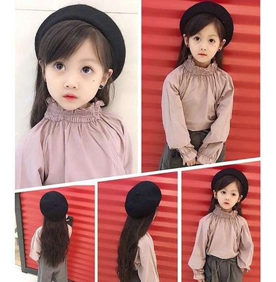 Berets Classic Wool Beret Soild Color Artist Hat for Infants and Toddlers - Black - CN185XOXM0L