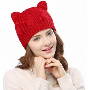 Skullies & Beanies Women's Hat Cat Ear Crochet Braided Knit Caps - Red - CO12LTSRX99