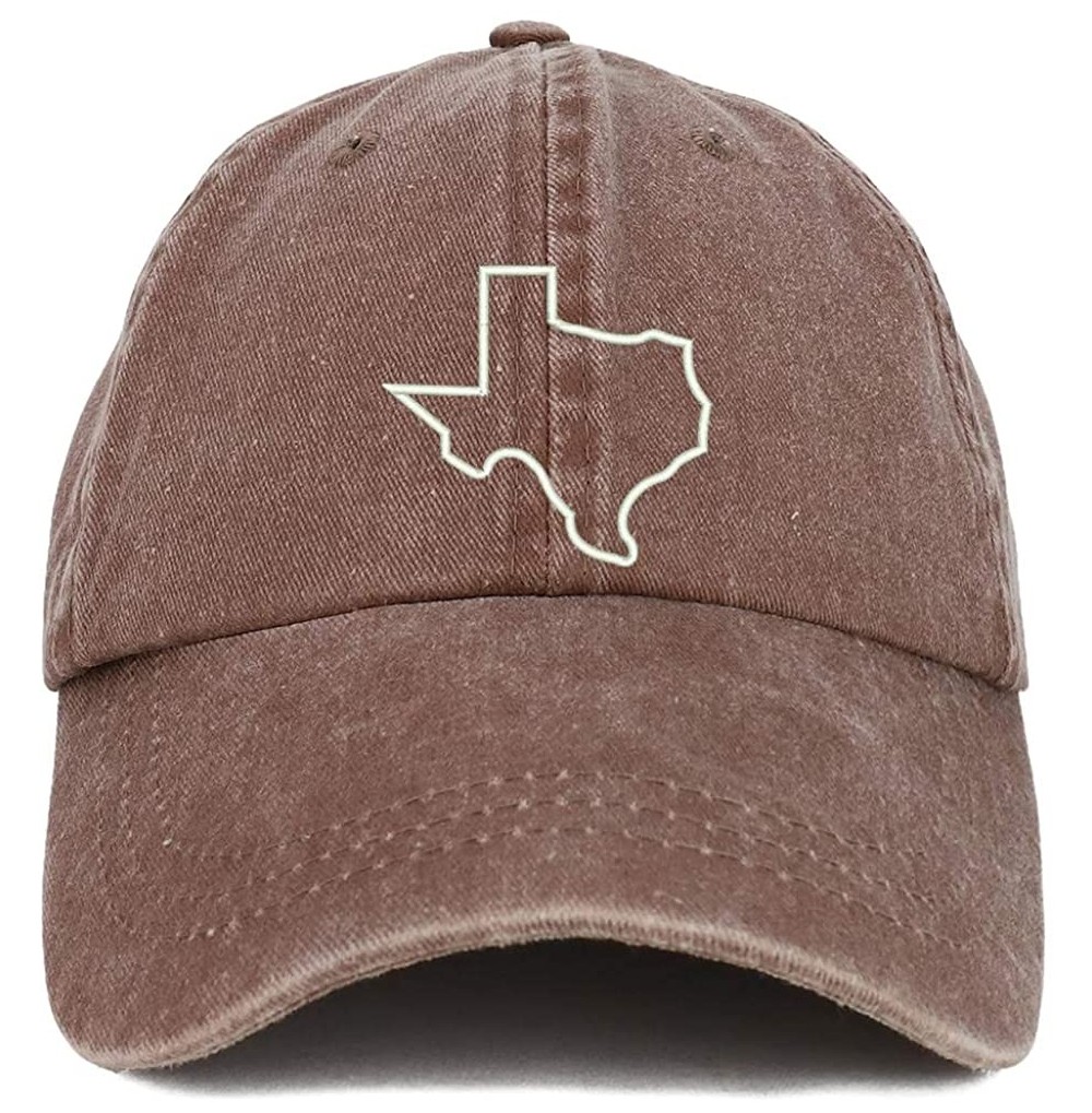 Baseball Caps Texas State Outline Embroidered Washed Cotton Adjustable Cap - Chocolate - CH18SSAGO57