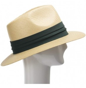 Fedoras Monte Cristo Straw Fedora Panama Hat - Natural Straw With Green Hatband - C411TOTMCXN