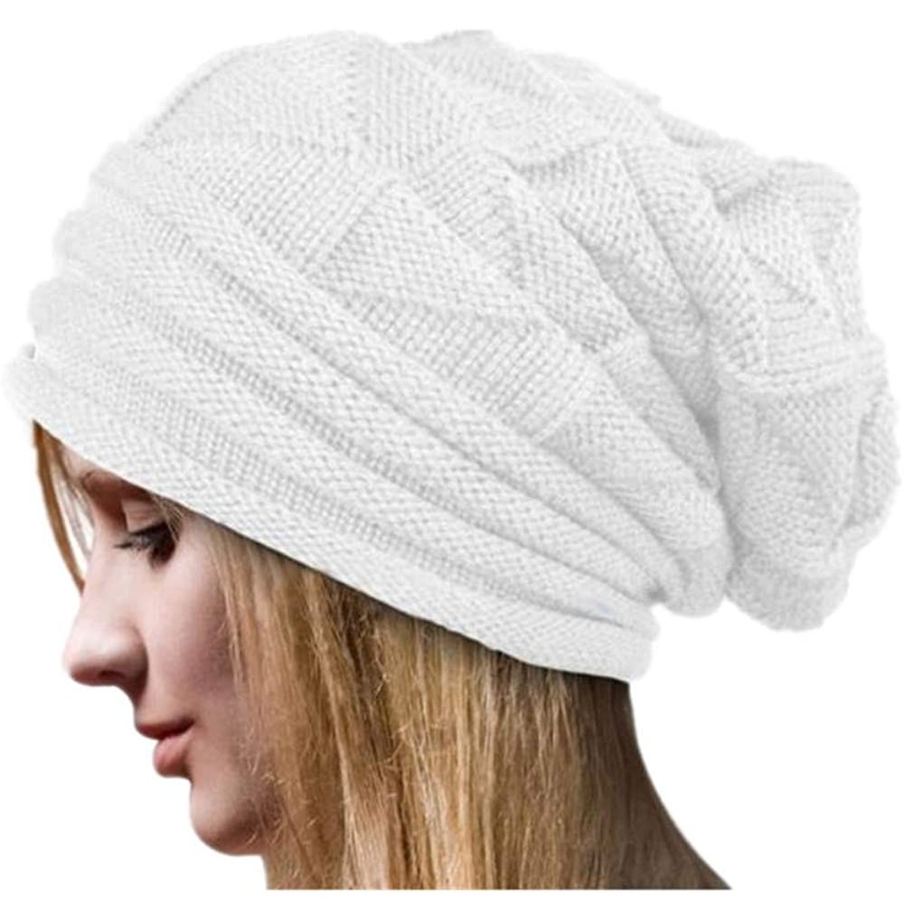 Skullies & Beanies 2018 Winter Women Crochet Hat Wool Knit Beanie Warm Caps - White - CR18HZ26S62