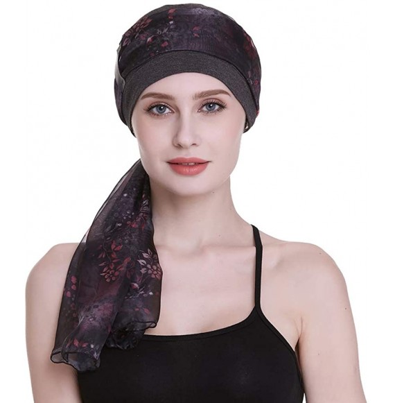 Skullies & Beanies Elegant Chemo Cap With Silky Scarfs For Cancer Women Hair Loss Sleep Beanie - Dark Health Grey - CT18LXYIZ5Z