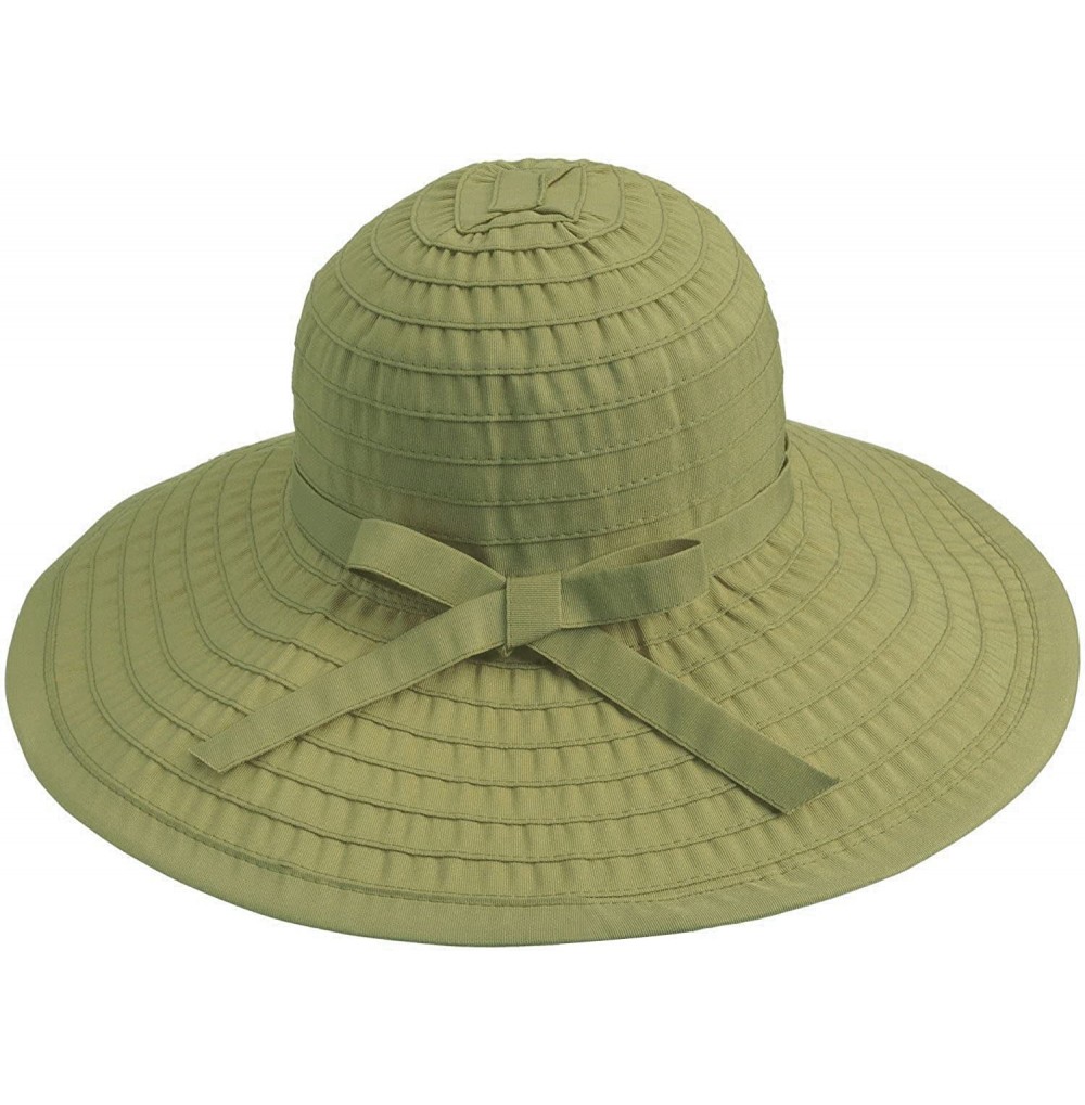 Sun Hats Women's Spring Wide Large Brim Roll-Up Ribbon Beach Sun Hat - Olive - CP12DF1OQU7