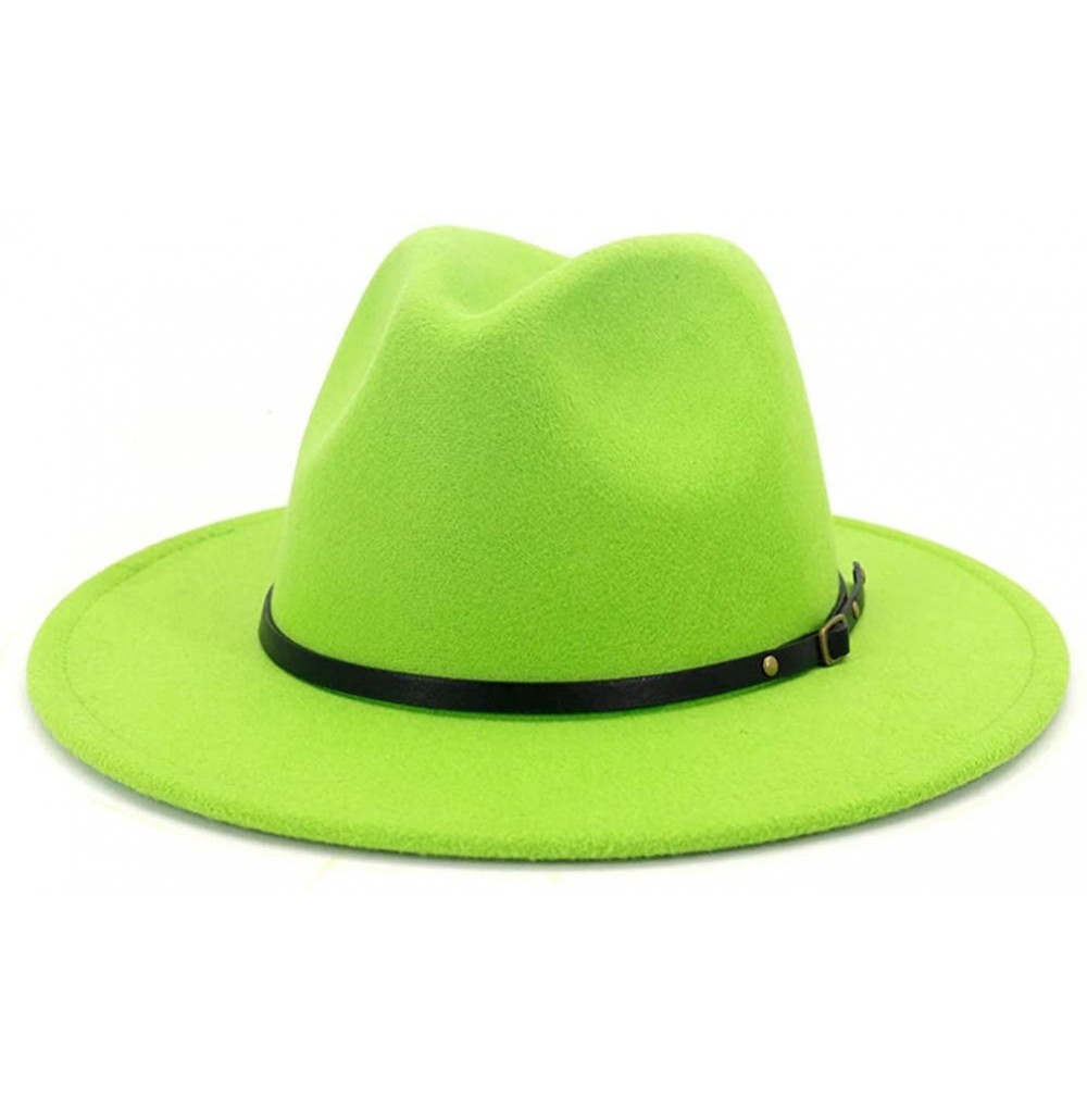 Fedoras Women Belt Buckle Fedora Hat - Bright-green - CA198CL2ZAN
