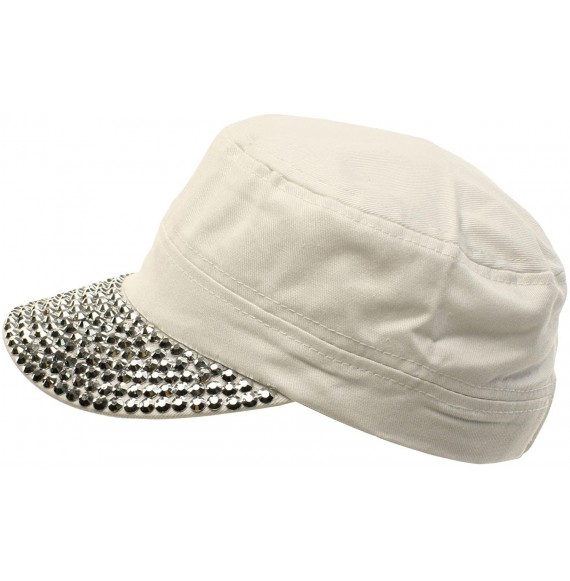 Baseball Caps Cute Jewel Rhinestone Bling Bling Visor Cadet GI Castro Cap Hat Adjustable - White - C511MZ7FI9B