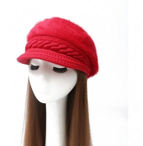 Berets Women Fashion Faux Rabbit Fur Knitted Hat Outdoor Winter Thicken Warm Beret Red One Size - CW18KZOC46X
